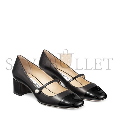 JIMMY CHOO ELISA 45 BLACK NAPPA AND PATENT LEATHER PUMPS ELISA45PTZ